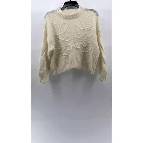 UNBRANDED Women's Cream Knit Drop Shoulder Long Sleeve Crewneck Sweater SZ S - Picture 1 of 7